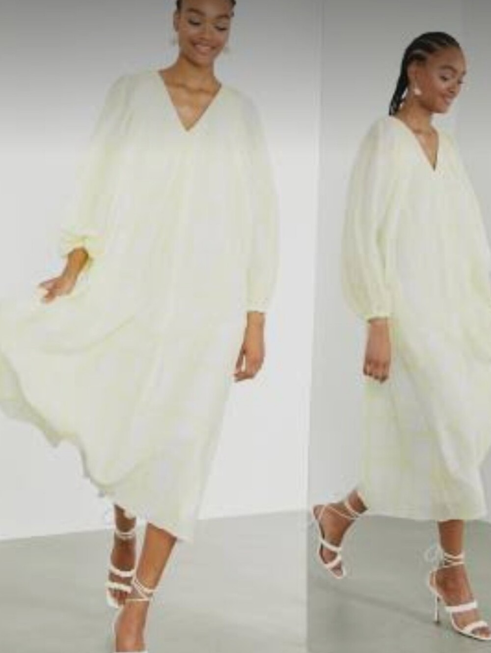Asos Light Yellow V-Neck Balloon Sleeve Maxi Dress Size 12